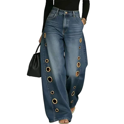 🔥Promotion exceptionnelle : 50 % de réduction🌟Jean pour femme à jambes larges avec œillets