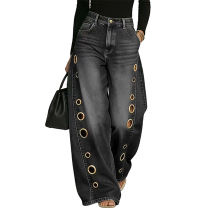 🔥Promotion exceptionnelle : 50 % de réduction🌟Jean pour femme à jambes larges avec œillets