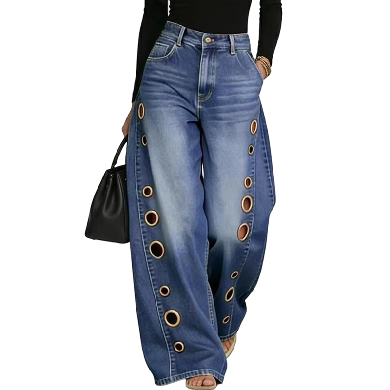 🔥Promotion exceptionnelle : 50 % de réduction🌟Jean pour femme à jambes larges avec œillets
