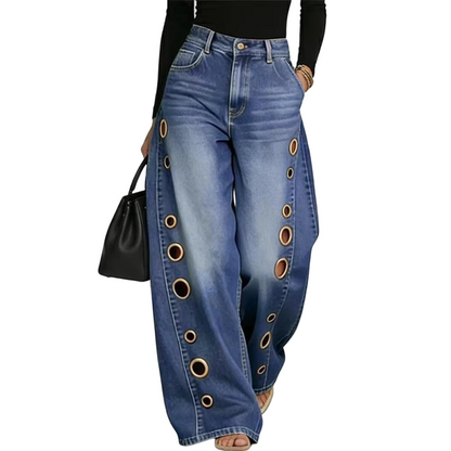 🔥Promotion exceptionnelle : 50 % de réduction🌟Jean pour femme à jambes larges avec œillets