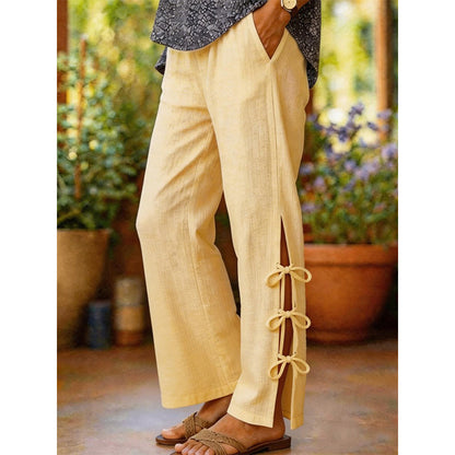 Pantalon décontracté uni avec nœud décoratif