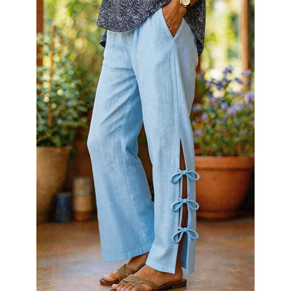 Pantalon décontracté uni avec nœud décoratif