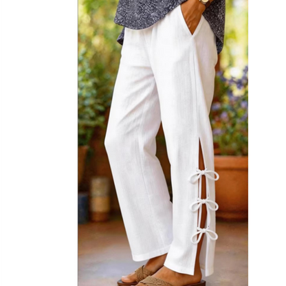 Pantalon décontracté uni avec nœud décoratif