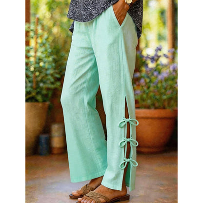 Pantalon décontracté uni avec nœud décoratif