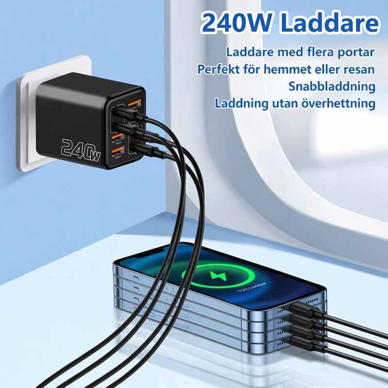 Chargeur mural rapide universel GaN à 8 ports