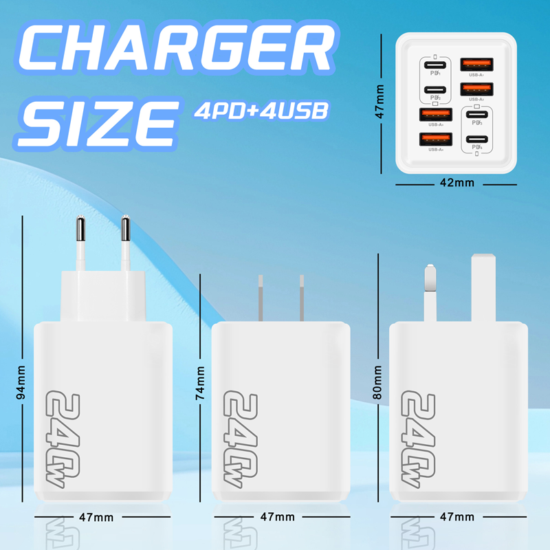 Chargeur mural rapide universel GaN à 8 ports