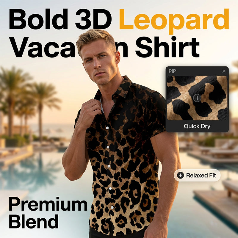 🐆 Chemise à manches courtes pour homme, imprimé léopard, boutonnée 👕