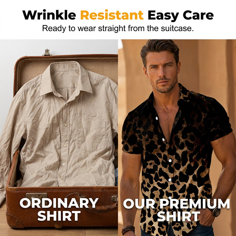 🐆 Chemise à manches courtes pour homme, imprimé léopard, boutonnée 👕