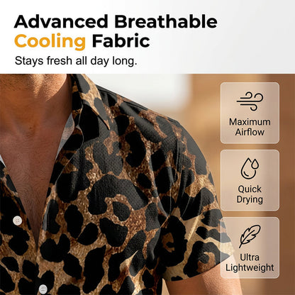 🐆 Chemise à manches courtes pour homme, imprimé léopard, boutonnée 👕