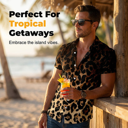 🐆 Chemise à manches courtes pour homme, imprimé léopard, boutonnée 👕
