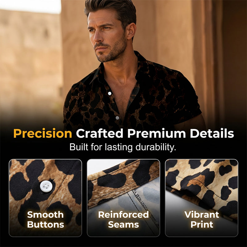 🐆 Chemise à manches courtes pour homme, imprimé léopard, boutonnée 👕