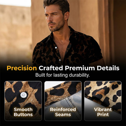 🐆 Chemise à manches courtes pour homme, imprimé léopard, boutonnée 👕