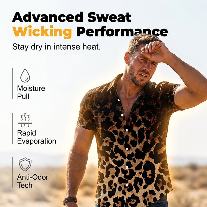🐆 Chemise à manches courtes pour homme, imprimé léopard, boutonnée 👕