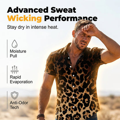 🐆 Chemise à manches courtes pour homme, imprimé léopard, boutonnée 👕