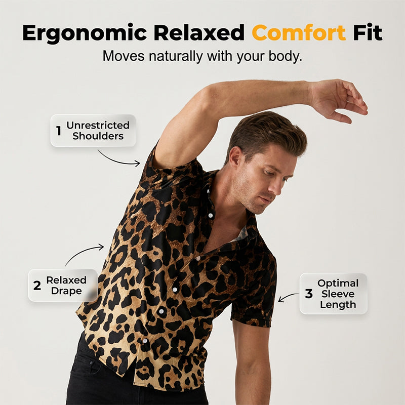 🐆 Chemise à manches courtes pour homme, imprimé léopard, boutonnée 👕