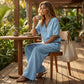 Ensemble Femme 2 Pièces en Lin - Haut à Col V et Pantalon