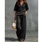 Ensemble Femme 2 Pièces en Lin - Haut à Col V et Pantalon