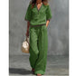 Ensemble Femme 2 Pièces en Lin - Haut à Col V et Pantalon