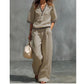 Ensemble Femme 2 Pièces en Lin - Haut à Col V et Pantalon