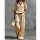 Ensemble Femme 2 Pièces en Lin - Haut à Col V et Pantalon