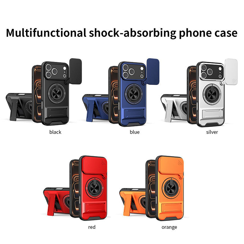 ⏳🔧 PROMO LIMITÉE 50% ! Coque de Protection 4-en-1 pour iPhone – Couverture Coulissante Caméra, Anneau Rotatif 360°, Support Magnétique, Double Kickstand, 5 Couleurs ⏰