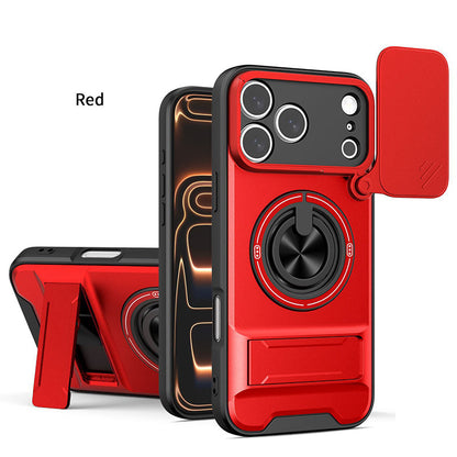 ⏳🔧 PROMO LIMITÉE 50% ! Coque de Protection 4-en-1 pour iPhone – Couverture Coulissante Caméra, Anneau Rotatif 360°, Support Magnétique, Double Kickstand, 5 Couleurs ⏰