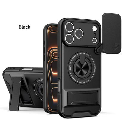 ⏳🔧 PROMO LIMITÉE 50% ! Coque de Protection 4-en-1 pour iPhone – Couverture Coulissante Caméra, Anneau Rotatif 360°, Support Magnétique, Double Kickstand, 5 Couleurs ⏰