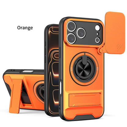 ⏳🔧 PROMO LIMITÉE 50% ! Coque de Protection 4-en-1 pour iPhone – Couverture Coulissante Caméra, Anneau Rotatif 360°, Support Magnétique, Double Kickstand, 5 Couleurs ⏰