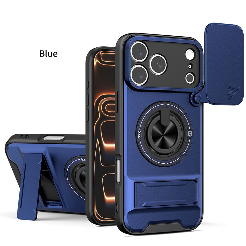 ⏳🔧 PROMO LIMITÉE 50% ! Coque de Protection 4-en-1 pour iPhone – Couverture Coulissante Caméra, Anneau Rotatif 360°, Support Magnétique, Double Kickstand, 5 Couleurs ⏰