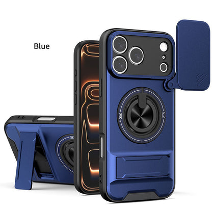 ⏳🔧 PROMO LIMITÉE 50% ! Coque de Protection 4-en-1 pour iPhone – Couverture Coulissante Caméra, Anneau Rotatif 360°, Support Magnétique, Double Kickstand, 5 Couleurs ⏰