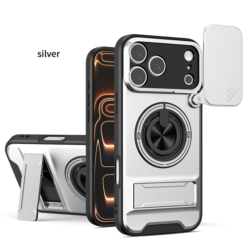 ⏳🔧 PROMO LIMITÉE 50% ! Coque de Protection 4-en-1 pour iPhone – Couverture Coulissante Caméra, Anneau Rotatif 360°, Support Magnétique, Double Kickstand, 5 Couleurs ⏰