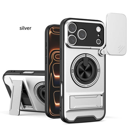 ⏳🔧 PROMO LIMITÉE 50% ! Coque de Protection 4-en-1 pour iPhone – Couverture Coulissante Caméra, Anneau Rotatif 360°, Support Magnétique, Double Kickstand, 5 Couleurs ⏰