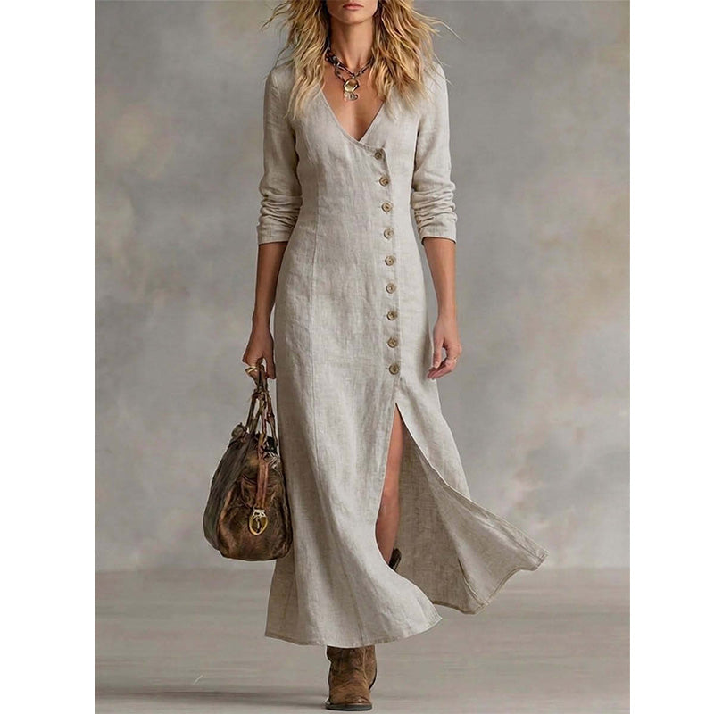 Robe chemise à manches longues style vintage
