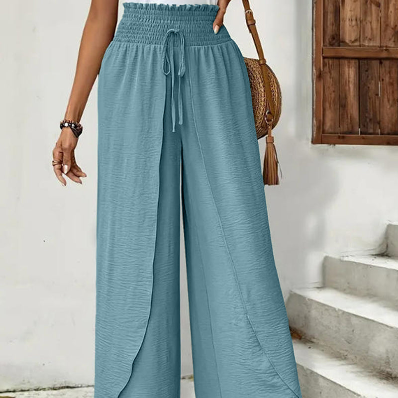 Pantalon large femme décontracté à effet croisé