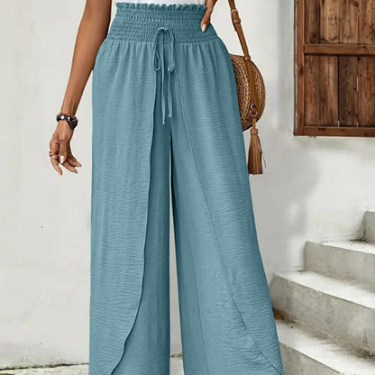 Pantalon large femme décontracté à effet croisé