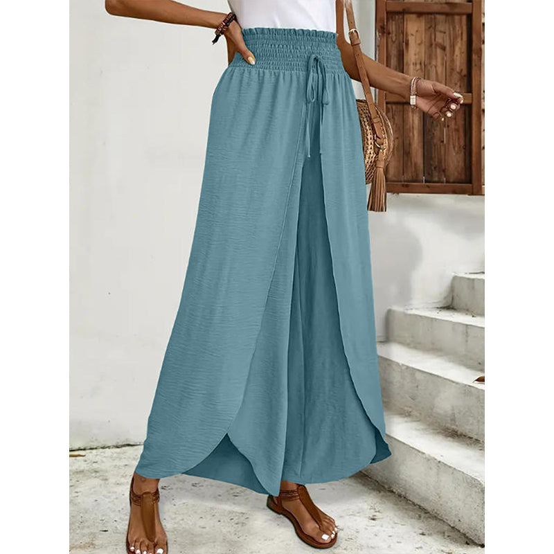 Pantalon large femme décontracté à effet croisé