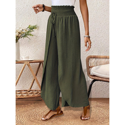 Pantalon large femme décontracté à effet croisé
