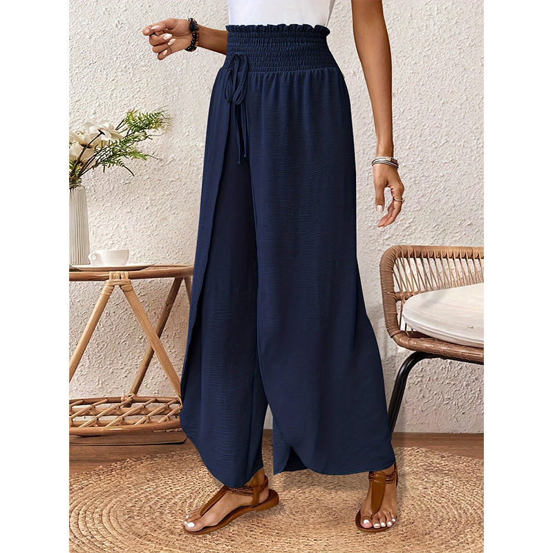 Pantalon large femme décontracté à effet croisé