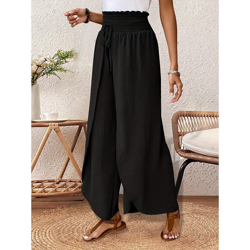 Pantalon large femme décontracté à effet croisé