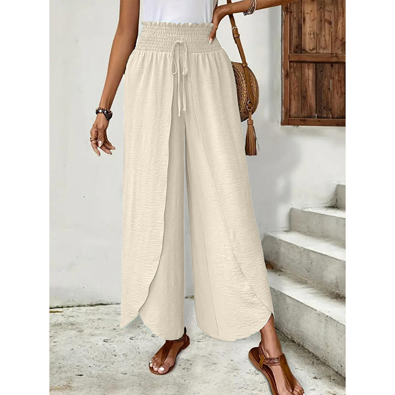 Pantalon large femme décontracté à effet croisé