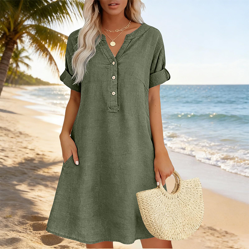 Robe Tunique Femme Décontractée à Col V avec Poches
