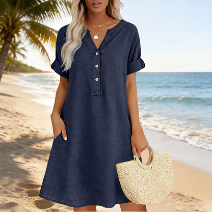 Robe Tunique Femme Décontractée à Col V avec Poches