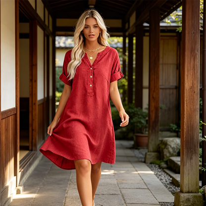 Robe Tunique Femme Décontractée à Col V avec Poches