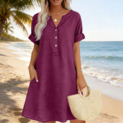 Robe Tunique Femme Décontractée à Col V avec Poches