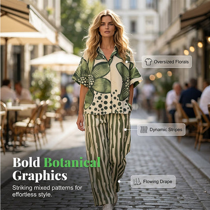 Ensemble 2 Pièces Femme : Haut Imprimé et Pantalon Assorti