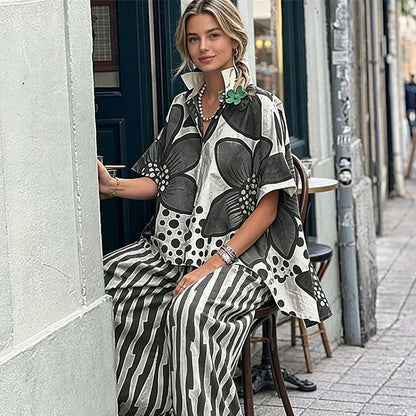Ensemble 2 Pièces Femme : Haut Imprimé et Pantalon Assorti