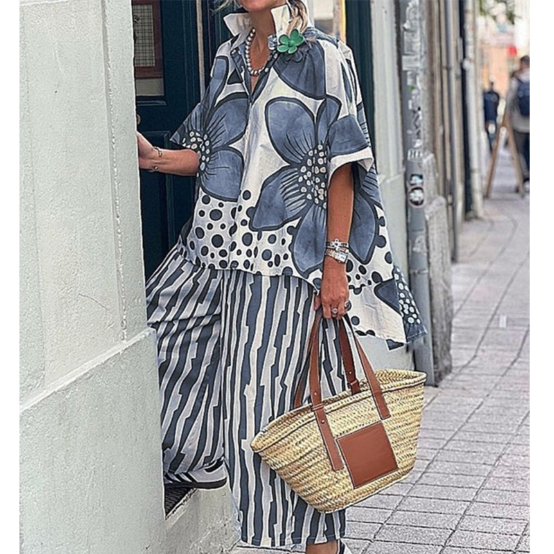 Ensemble 2 Pièces Femme : Haut Imprimé et Pantalon Assorti