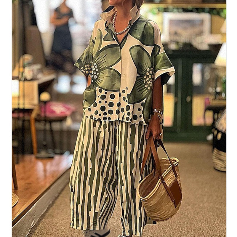 Ensemble 2 Pièces Femme : Haut Imprimé et Pantalon Assorti