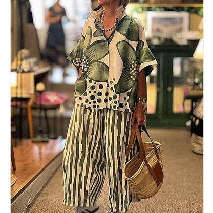 Ensemble 2 Pièces Femme : Haut Imprimé et Pantalon Assorti