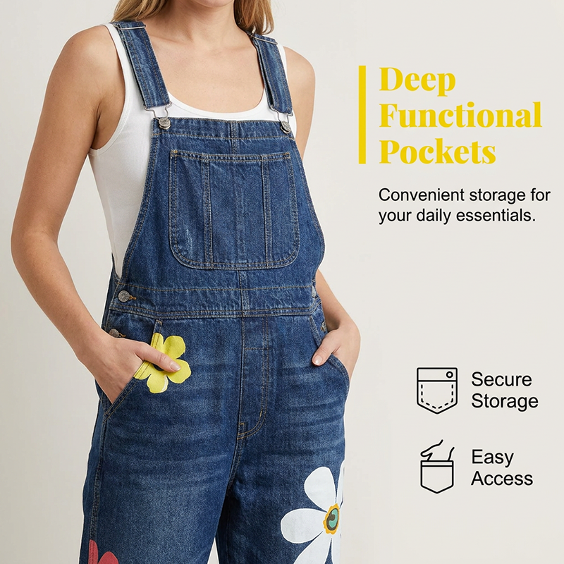 Salopette en Jean Femme à Imprimé Fleuri